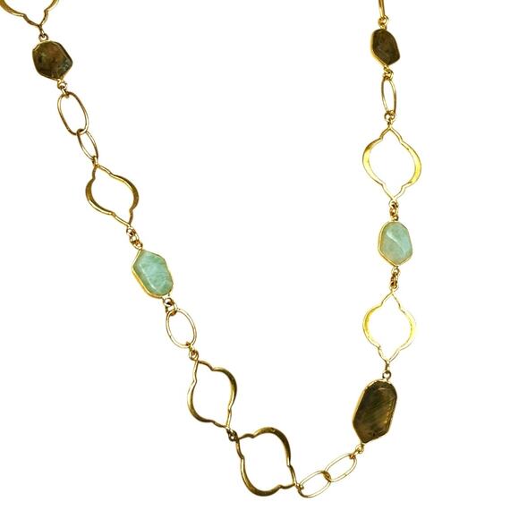 Stella and Dot Arabesque Gold Tone Link Necklace Green and Brown Tone Accents - Picture 2 of 3